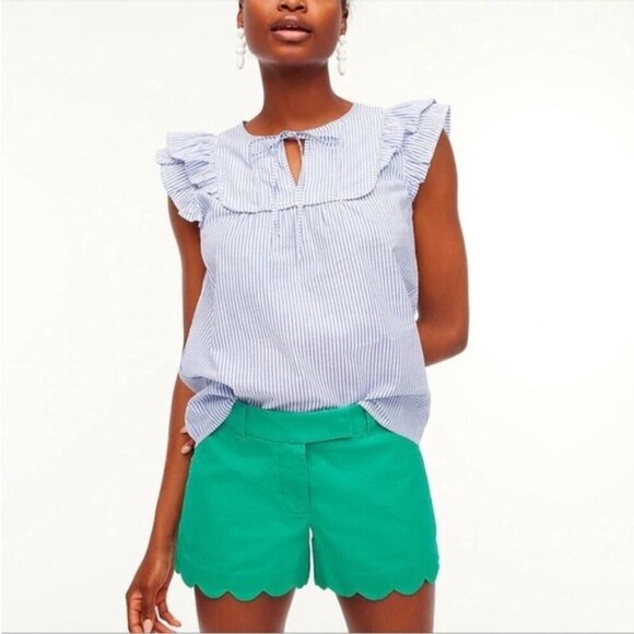 J.Crew Women's Linen Cotton Blend Summer Green Scalloped Hem shorts size 0 - Picture 10 of 10